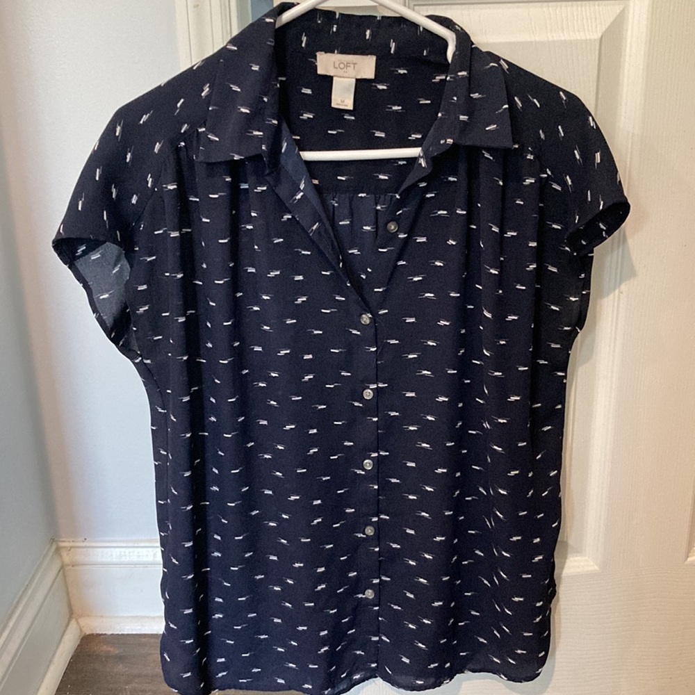 Loft navy and white button down